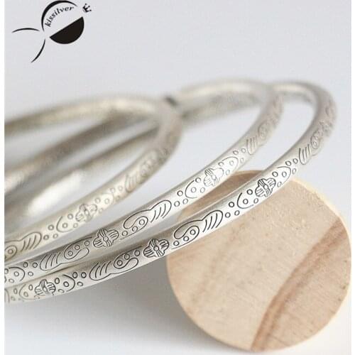 Kissilver women S990 Thai Silver bracelet retro totem carved opening female vintage style Silver bracelet bangles Fine jewelry