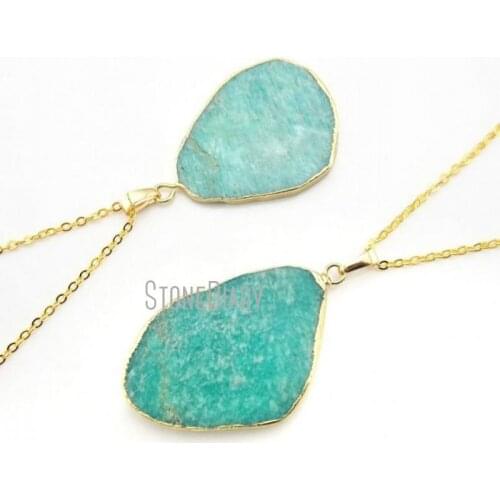 Pure Amazonite Necklace Gold Electroplated Water Drop Necklace 18inch-32inch NM12393