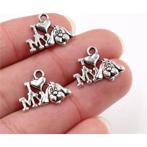 18x15mm 30pcs/lot Antique Silver Plated I Love My Dog Handmade Charms Pendant:DIY for bracelet necklace-R2-21
