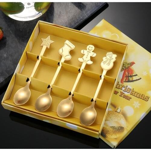 2022 New Year Gifts 4pcs Creative Stainless Steel Coffee Spoon Christmas Decoration for Home Xmas Party Supply Navidad Decor