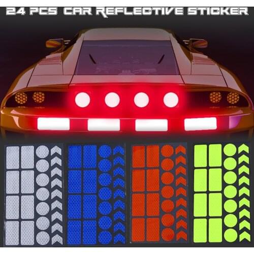 24Pcs Reflective Stickers Fluorescent Bicycle Reflector Wheel Rim Sticker Night Safty Warning Film Decal Tape Waterproof