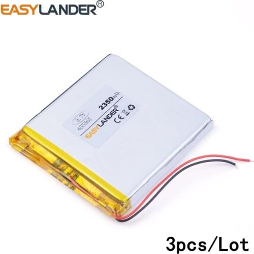 3pcs /Lot 2350mAH 655565 3.7v lithium Li ion polymer rechargeable battery for dvr GPS mp3 mp4 cell phone speaker toys PDA Tools