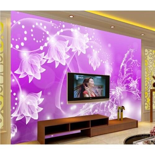 3d wallpaper for room Purple flowers butterfly beautiful backdrop mural 3d wallpaper 3d customized wallpaper
