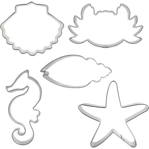 5pcs/set Sea Living Creatures Cookie Cutters Shell Star Conch Crab and Hippocampus Biscuits Fondant Tools