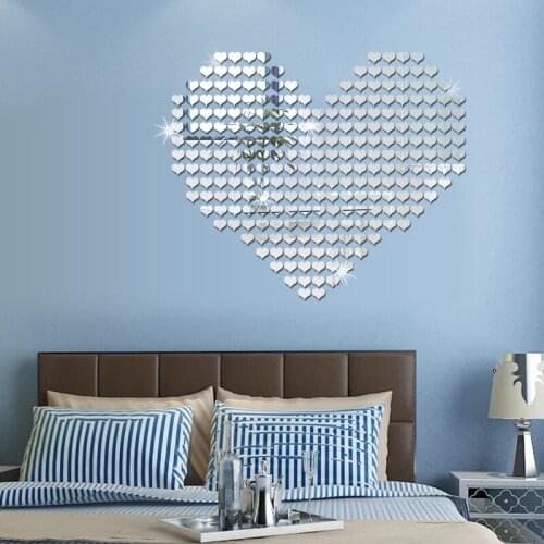 500pcs Heart Acrylic Wall Sticker Party Wedding Art Heart Mirror Decor Stickers Removable Living Room Decoration Accessories
