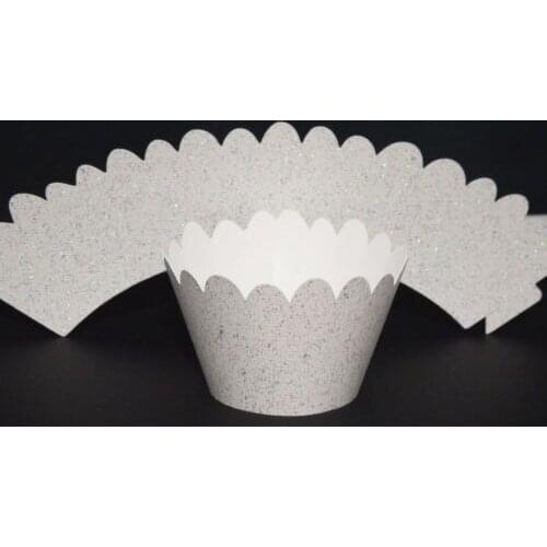 Diamond-white Glitter wedding Cupcake Wrappers for Birthday, bridal baby Shower Holiday party cake holders decor