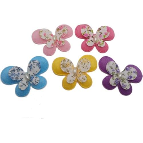 Free shipping hot sale 50pcs mix five color Padded felt furry butterfly Appliques