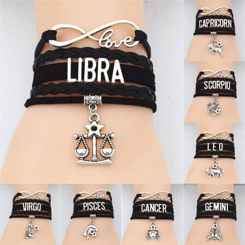 12 Constellation PU Leather Bracelets Aries Taurus Gemini Cancer Virgo Scorpio Pisces DIY Handmade Bracelet