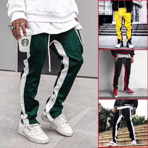 New Arrival Western Street Stylish Fashion Casual Color Patchwork Mens Sweatpants Zipper Pockets Slim Track pants Streetwear