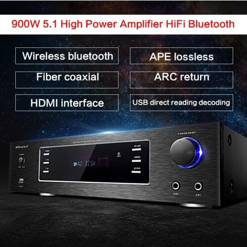 900W Household High-power Amplifier 5.1 AV-115 Bluetooth Audio Karaoke Amplifier 2.1KTV Optical Fiber Coaxial HDMI Interface