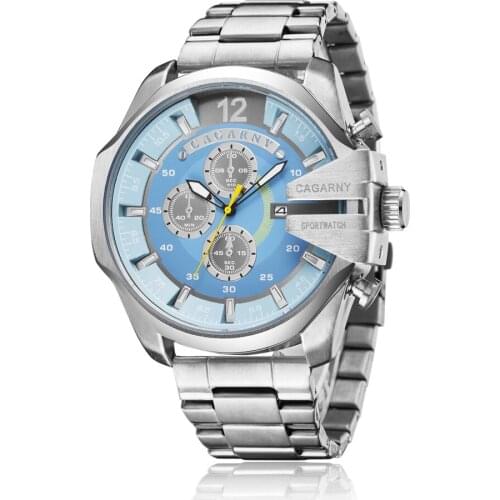Cagarny Luxury Brand Mens Sport Watch Silver Full Steel Quartz Watches Men Date Waterproof Military Clock Man relogio masculino