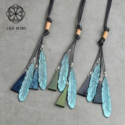 Wooden Pendants Sweater Chains Feather Bohemian Necklaces Fashion Jewlery Women Accessories Trendy Necklace Wholesale Suspension