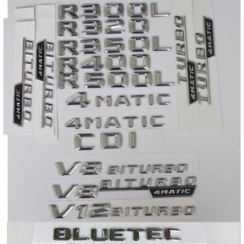 Chrome Trunk Letters Badge Emblem Emblems Sticker for Mercedes Benz R300 R320 R350 R400 R500 V8 BITURBO AMG 4MATIC