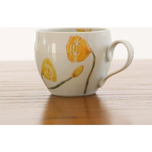 Burn imported from Japan writer hand-painted mark cup small yellow flowers and fresh water glass cup for breakfast