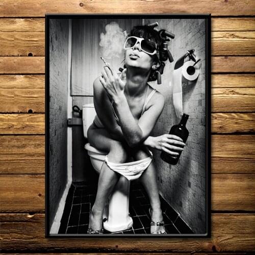 Fashion Sexy Beauty Black and White Woman Canvas Painting Posters Prints Pub Bar Decor Wall Art Paintings Toilet Wall Pictures