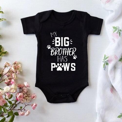 My Big Brother Has Paws Print Funny Baby Bodysuit Summer Newborn Short Sleeve Cotton Baby Boy Girl Onesie Baby Clothes Outfits