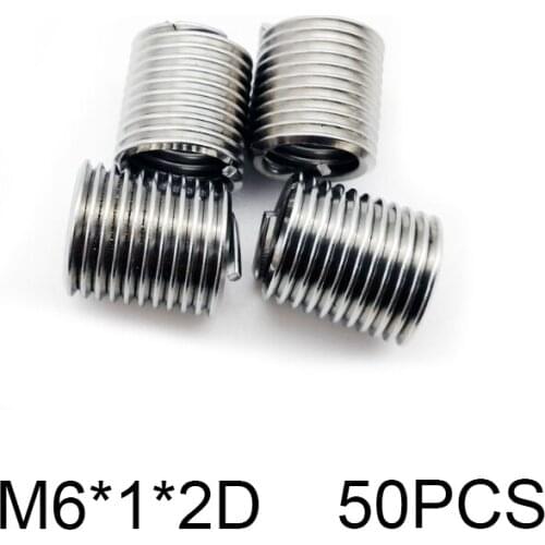 50pcs M6*1*2D Silver Thread Repair Insert Kit Set 304 Stainless Steel For Hardware Repair Tools