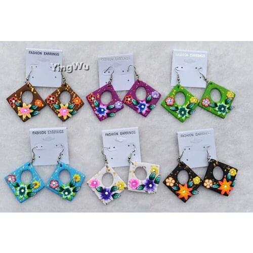 Yingwu 12 pairs/set Women Flower Ear Stud Earrings Set Rhinestone polymer Clay Earring For Girl Jewelry Party Birthday Gift