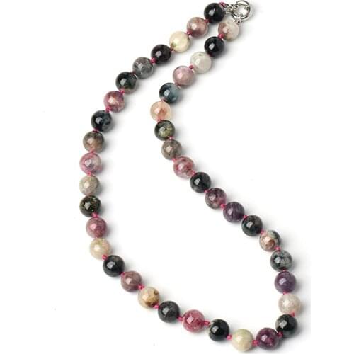 Natural and Bright It has a pure luster design and Each beads has different colored pattern Natural tourmaline Necklace