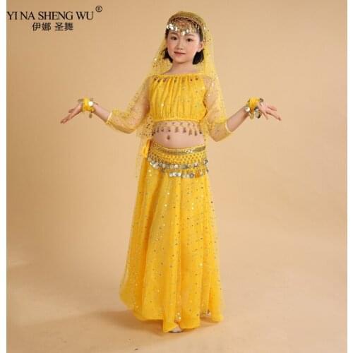Belly Dance Clothes Bollywood Indian Belly Dance Costumes for Kids 7pcs Child Sexy Bellydance Clothing Oriental Dance for Stage