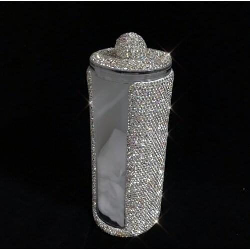 Sparkling Acrylic Brush Organizer with Lid All Rhinestones Cosmetic Organizer Make Up Box Cotton Swab Storage Desktop Organizer