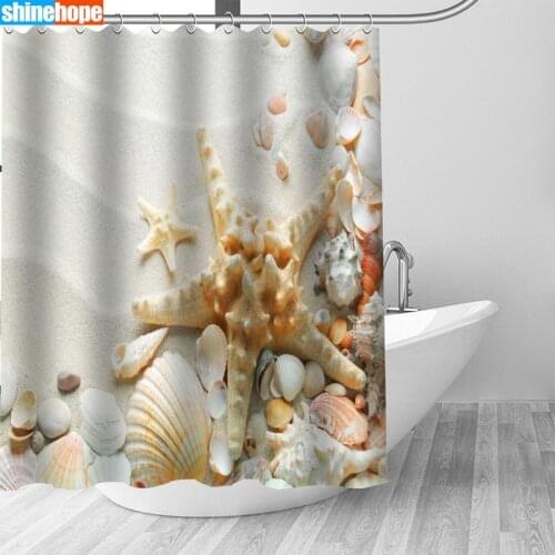 Customized Starfish Shell Beach Shower Curtain Waterproof Polyester Fabric 8 Sizes High Quality Bathroom Curtains