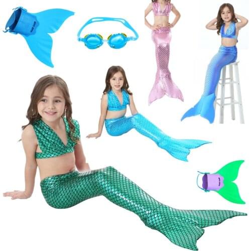 3-11Y Baby Girls Kid Mermaid Tail Costume Children Fancy Mermaid-Tail Swimsuit Swimmable Mermaid Bathing Cosplay Costume For Kid