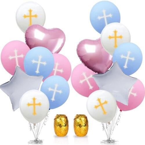 Easter God Bless Cross Latex Balloons Heart Star Aluminum Balloon Baptism Forked Holy Communion Party Christening Decoration