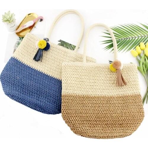 Woven Large-capacity Straw Bag Two-color Hanging Ball Beach Bag Shoulder Casual Handbag