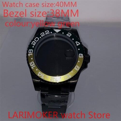 Suitable for Mingzhu 8215 40mm sapphire glass 904L stainless steel case sealing bottom cover, with bezel yellow green