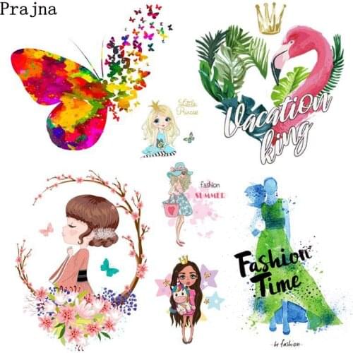 Prajna Fashion Girl Unicorn Iron-On Transfers Vynil Heat Transfer Butterfly Ironing Sticker T-shirt Thermal Patches For Clothing