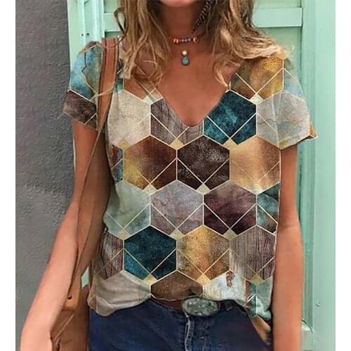 Plus Size T-shirt 2021 New Summer Harajuku Top Women Short Sleeve Printed V-neck Tops Tee Casual Vintage Woman Tshirts футболка