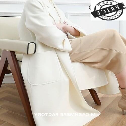 Luxury Winter Elegant 2a% Cashmere Coat Women Autumn Wool Coat Female Jacket + Belt Clothes 2021 Vintage Long Coat LW16a0