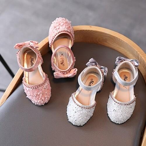 Girls Summer Rhinestone Sandals Closed-toe Flat Dance Dress Shoes Toddler Baby Princess Kids Party Leather Shoes Pink Sandalias