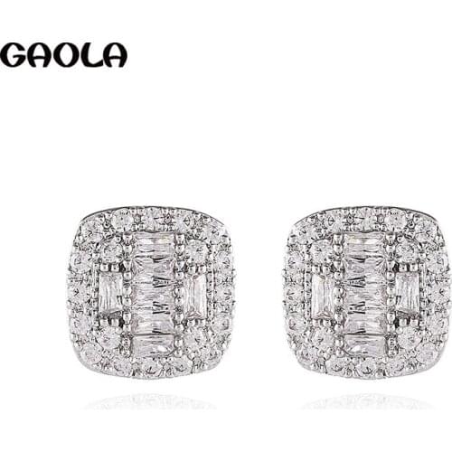 GAOLA New Design Simple Clear Cubic Zirconia Square Stud Earrings Wedding Jewelry GLE9355