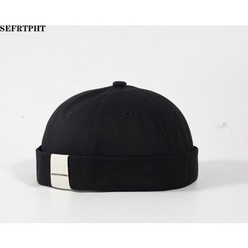 Skullcap Brimless Hat Women Men Skullcap Sailor Cap Cuff Vintage Beanie Hat Solid Color Cotton Short Beanie Strap Cap Gorra