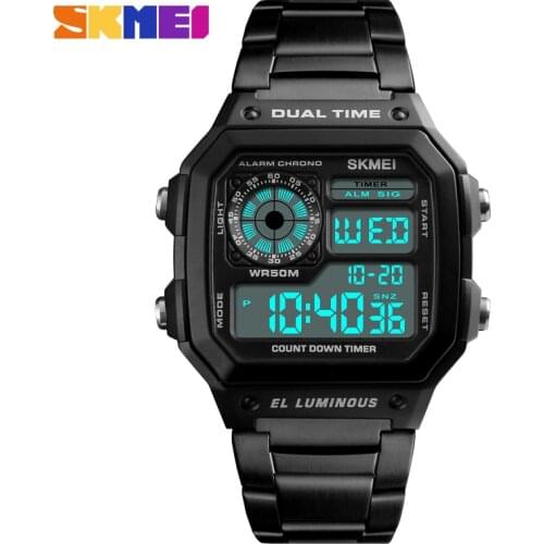 Top Luxury SKMEI Sport Mens Watches Waterproof Stainless Steel Fashion Casual Digital Watch Men Gold Clock Relogio Masculino