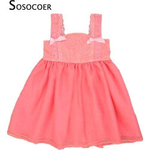 SOSOCOER Girls Suspenders Dress Summer Style Suspender Children Dresses Lace Bow Suspenders Princess Dress For Girl Clothes