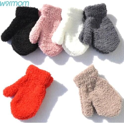 Warmom Plush Thick Warm Baby Gloves Winter Plus Velvet Mittens Children Kid Coral Fleece Full Finger Gloves For 1-4Y Kids Gloves