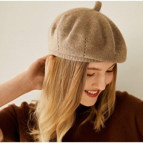 Comfortable Beret Pure Cashmere Hat 2020 Luxury Brand knitted Hat 100% Cashmere Hat Winter Solid color Fashion Super Warm