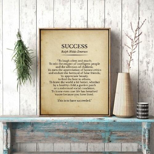 Success Ralph Waldo Emerson Poem Print Inspirational Quotes Vintage Poetry Poster Literature Wall Art Canvas Painting Home Decor