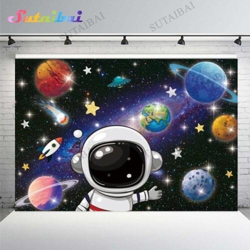 Universe Outer Space Planet Astronaut Photography Background Newborn Baby Birthday Party Decor Banner Backdrop Photo Booth Props