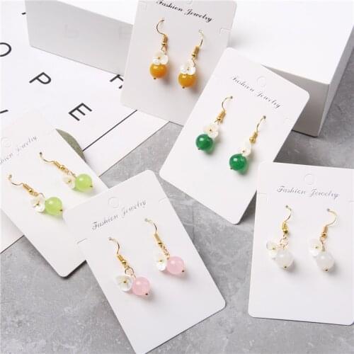 High quality natural shell carving flower charm natural rose pink quartz crystal green jades agates stone beads earrings jewelry