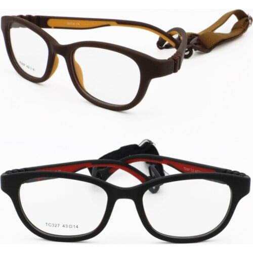 High end quality 310 flexible hingeless wayframe environmental TR90 bicolor prescription eyeglasses with elastic strap for kids