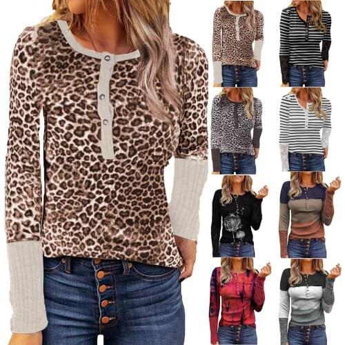 Women T-Shirt Long Sleeve Sexy Leopard Print Blouse O-Neck Collar High Street Shirt Tunic Casual Loose Tops Blusas