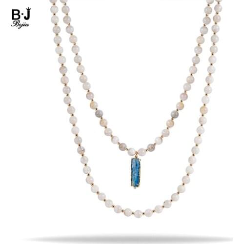 BOJIU Women Jewelry Brand Beaded Necklaces women Neclaces Natural Stone Druzy Pendant NKS168