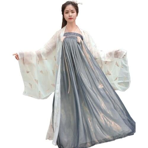 Hanfu Women Dance Costume Suit White Coat Traditional Ancient Chinese Costume Women Adult Folk Festival Outfit Hanfu BL1975