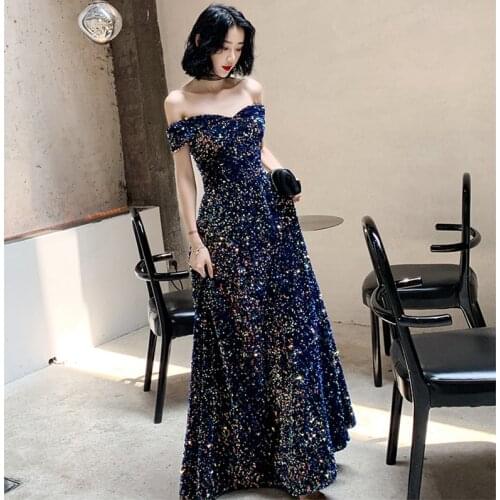 Sequin Evening Dress 2020 Elegant Party Sexy Lady Long Paragraph Bridal Dress Fashion Robe De Soiree Temperament Prom Gowns