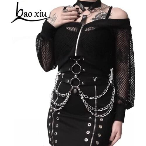 2020 Woman Leather Harness Tassel Chain Punk PU Leather Bra Belts Sexy Body Bondage Caged Gothic Bra Garters Female Belt Straps