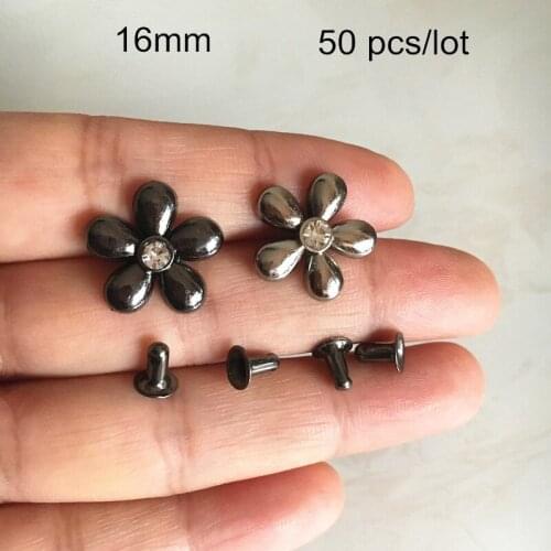 50 pcs -Black /Silver Metal Flower Rivet Studs Leather Rivet Spike For Belt Boots Pet-collars Sunflower-shape Repair Rivets 16mm